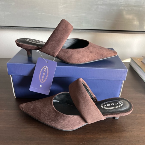 Scoop Shoes - Scoop Brown Suede Pointed Mule with Low Kitten Heel